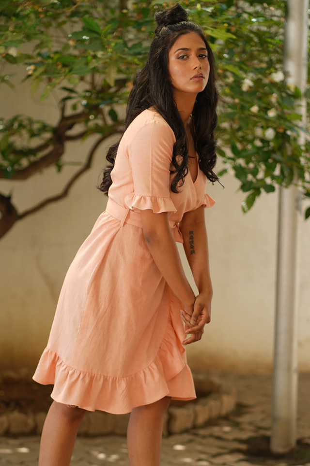 Ines Peach Overlap Dress